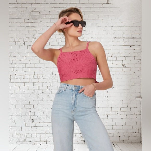 Andie Eyelet Crop Top XL & XXXL NWT Pink Tie-Back Feminine Flair Breezy Fit - Picture 3 of 4